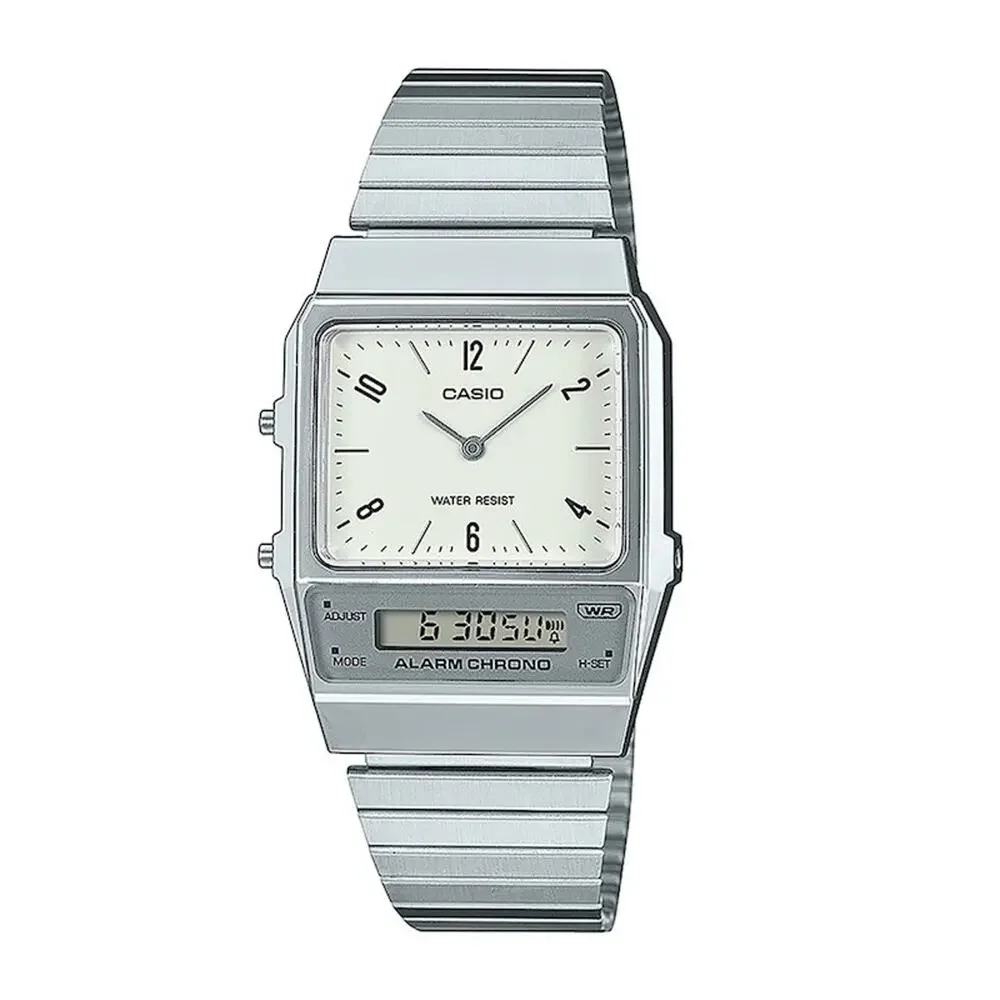 Casio Alarm Chrono Analog/Digital Quartz Silver Stainless Steel Watch w/ Box
